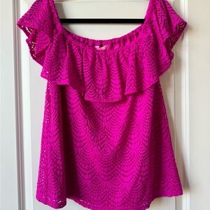 Fuchsia Ruffle Eyelet Top
